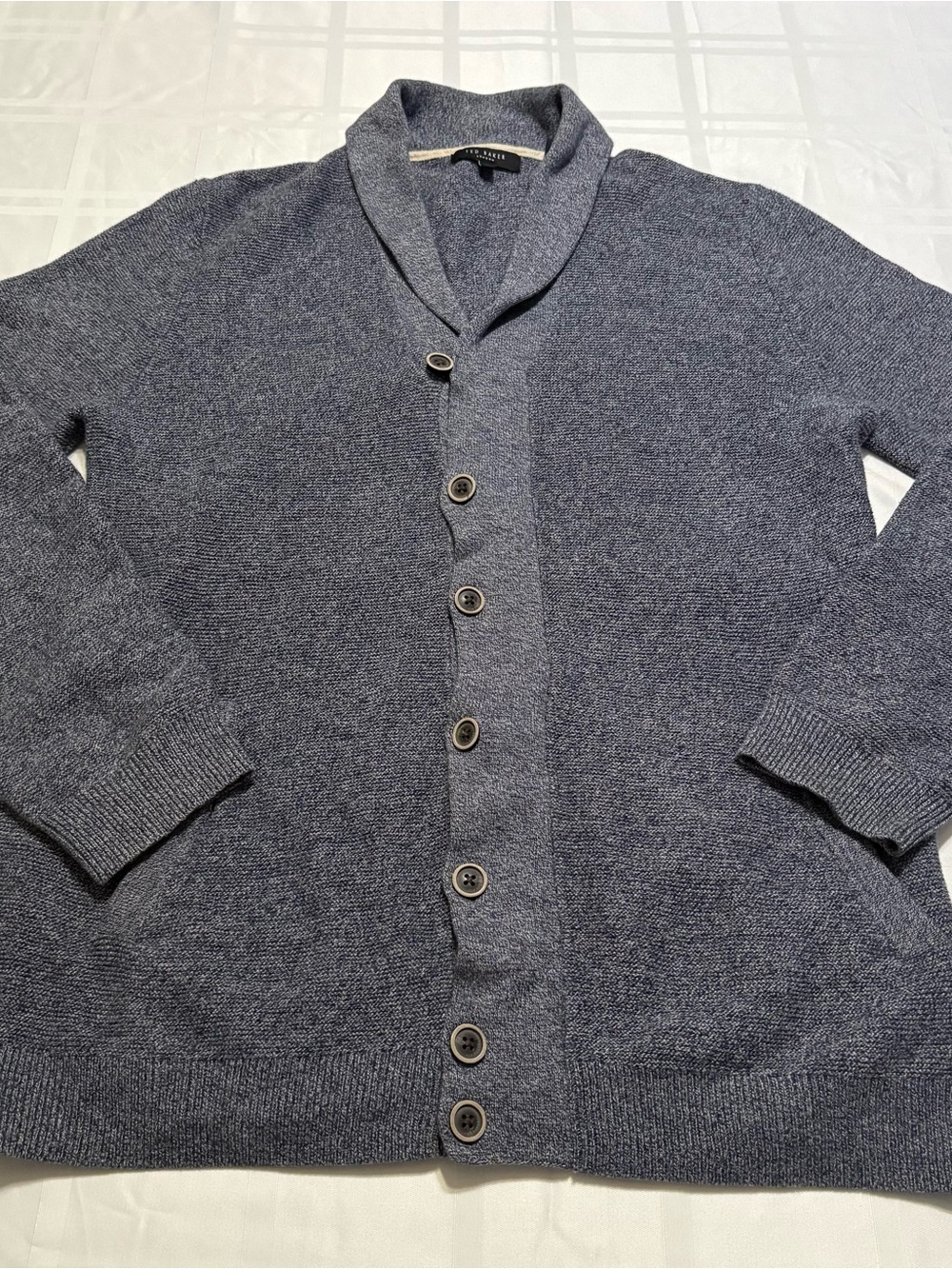 Ted Baker London Cardigan Mens Medium Navy Blue Shawl Neck Classic Knit Refined